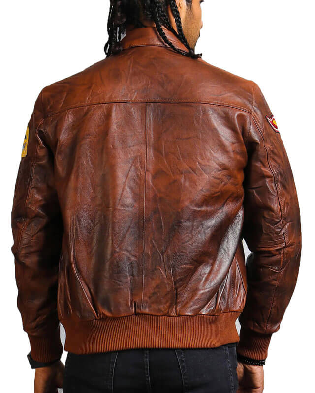 Men Brown Bomber Leather Jacket