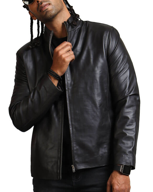 Men Classic Black Leather Biker Jacket