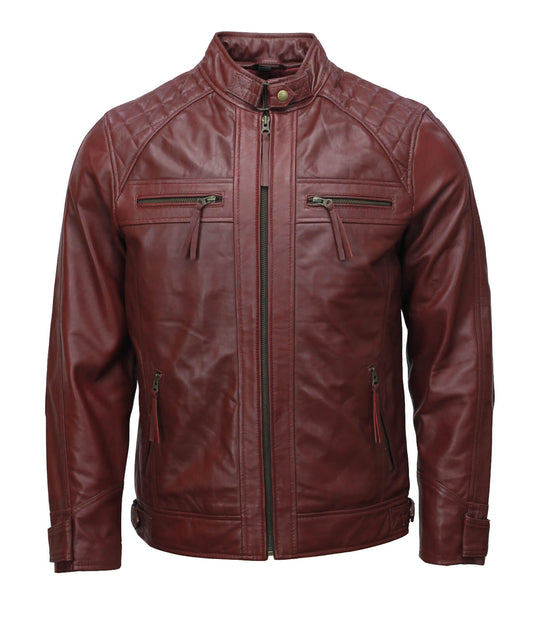 Men Maroon Biker Leather Jacket