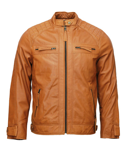 Mens Tan Biker Leather Jacket