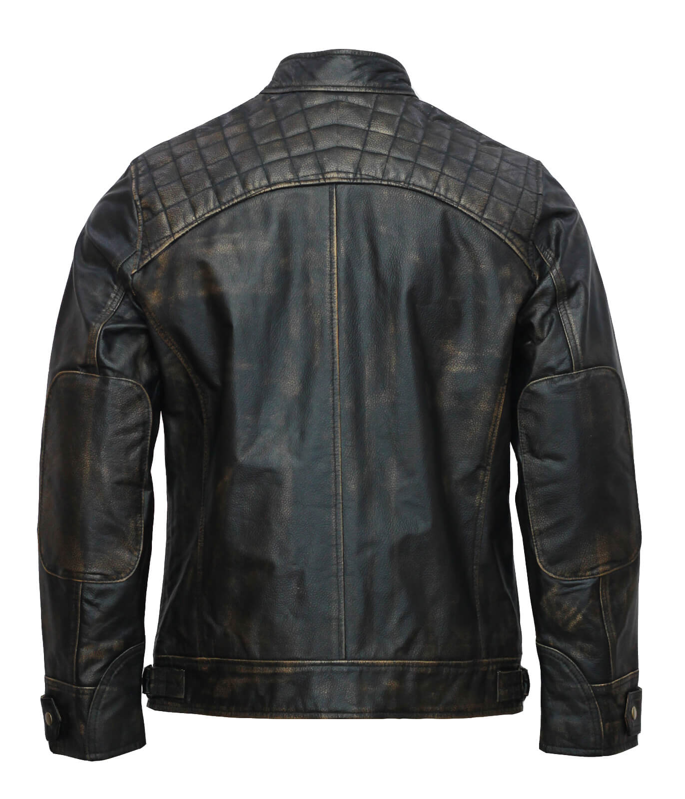 Men’s Black Distressed Motorcycle Leather Jacket - Main Image