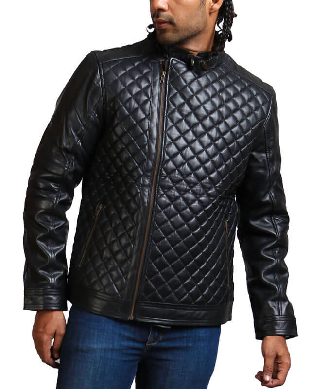 Quilted Black Leather Jacket Men