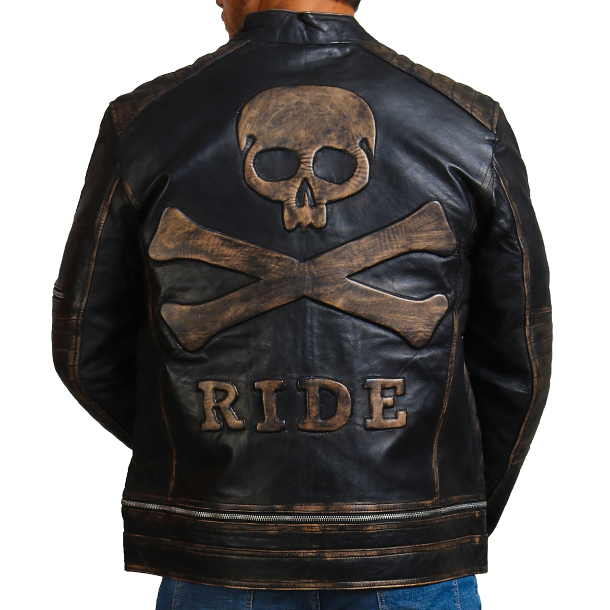 Skull Design Black Leather Jacket 