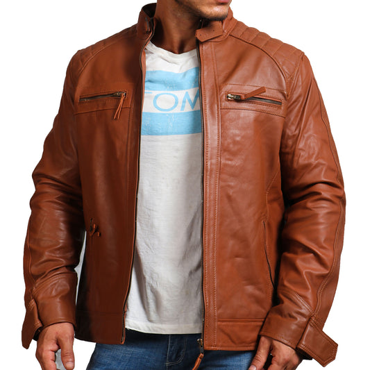 Brown Biker Quilted Leather Jacket