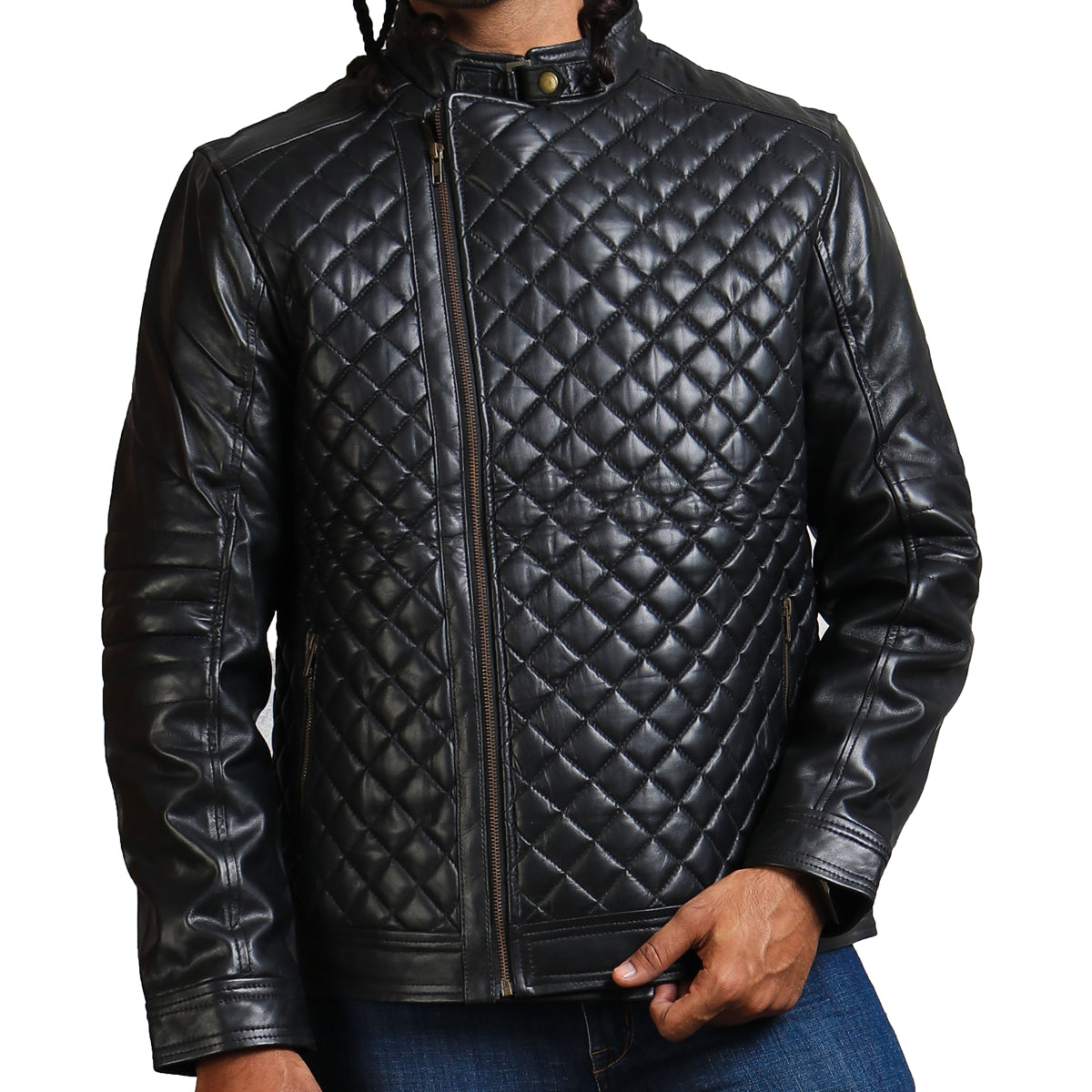 Black Quilted Motorcycle Leather Jacket