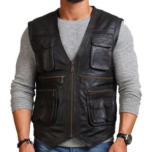  Chris Pratt Inspired Black Leather Vest 