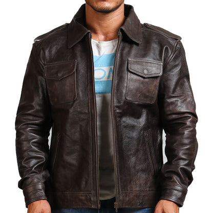 Dark Brown Trucker Leather Jacket
