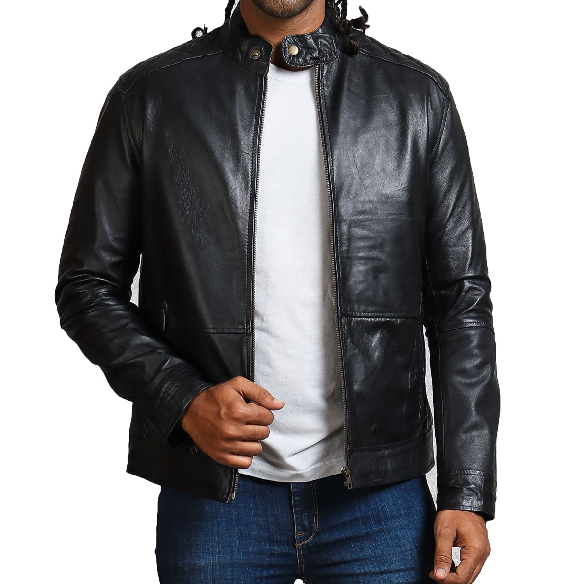 Biker Jacket - Black/faux leather - Men
