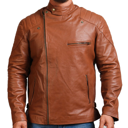 Men's Brown Leather Motorcycle Jacket 