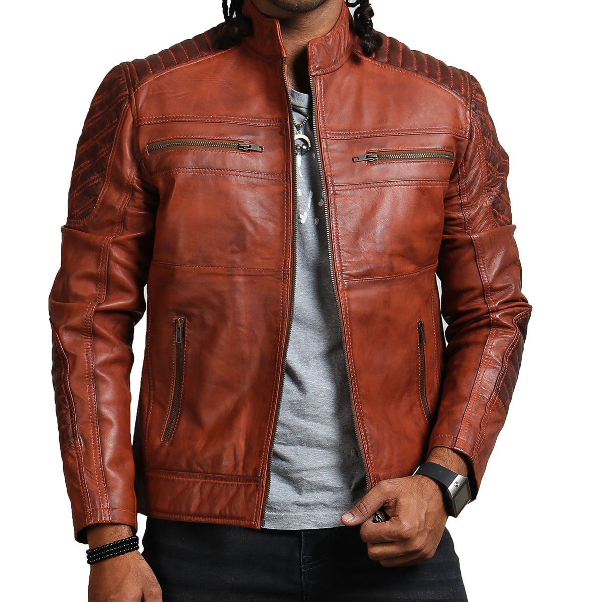 Real Leather Brown Biker Jacket 