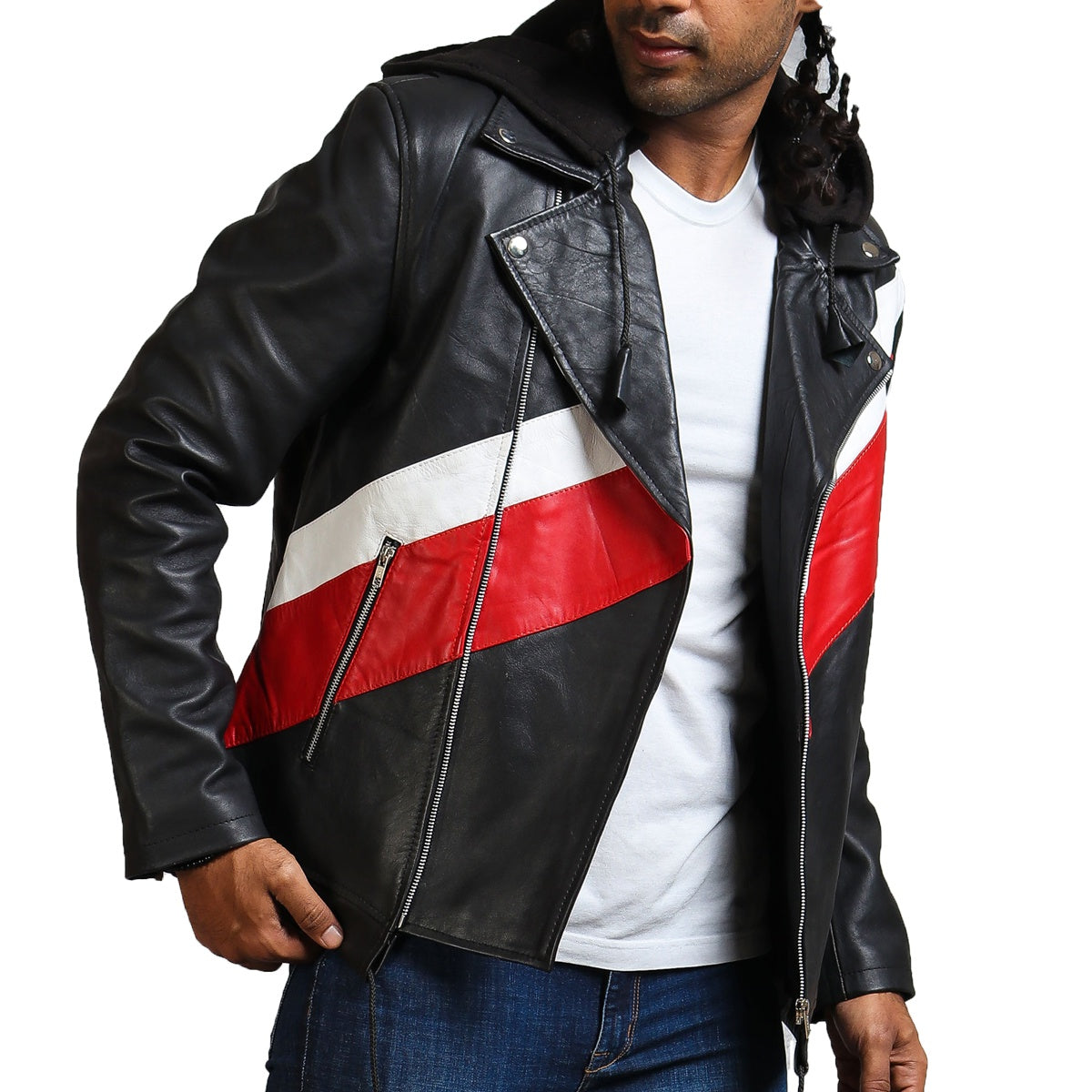 Black and red leather clearance jacket mens