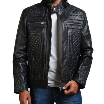 Diamond Quilted Skull Leather Jacket