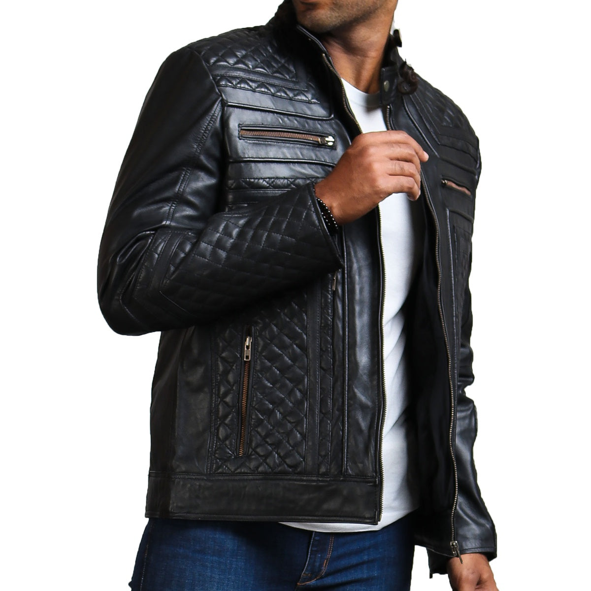 Black Quilted Motorcycle Leather Jacket 