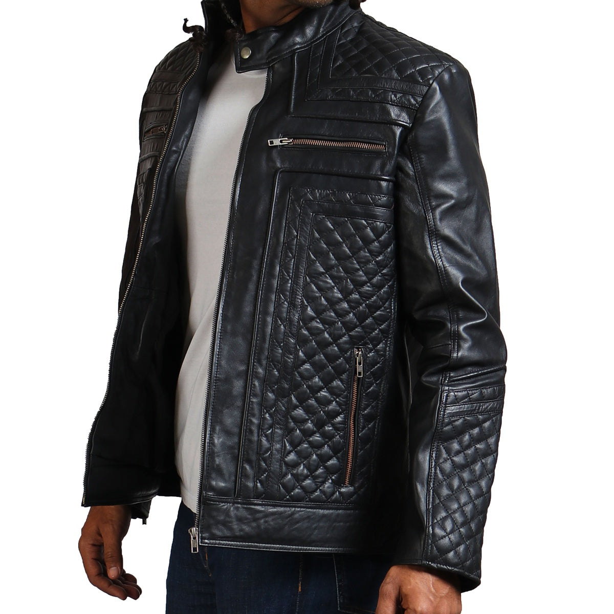 Motorcycle Black Leather Quilted Jacket