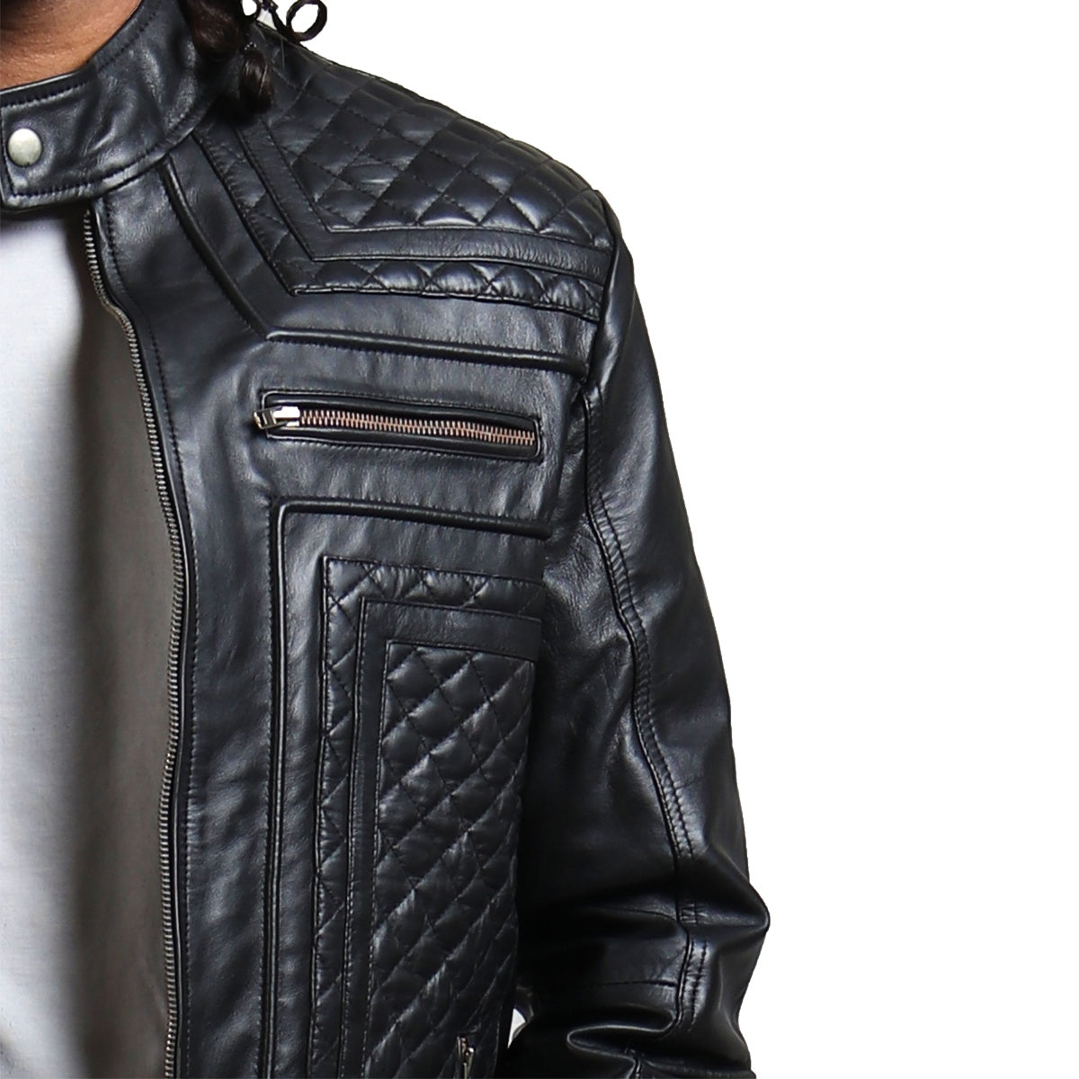 Black Leather Biker Quilted Jacket