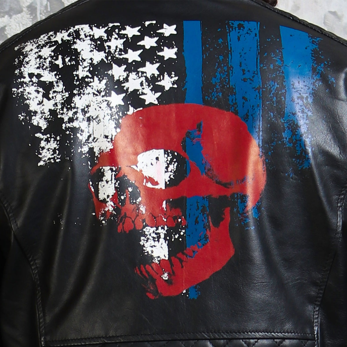 American Flag Skull Black Leather Jacket