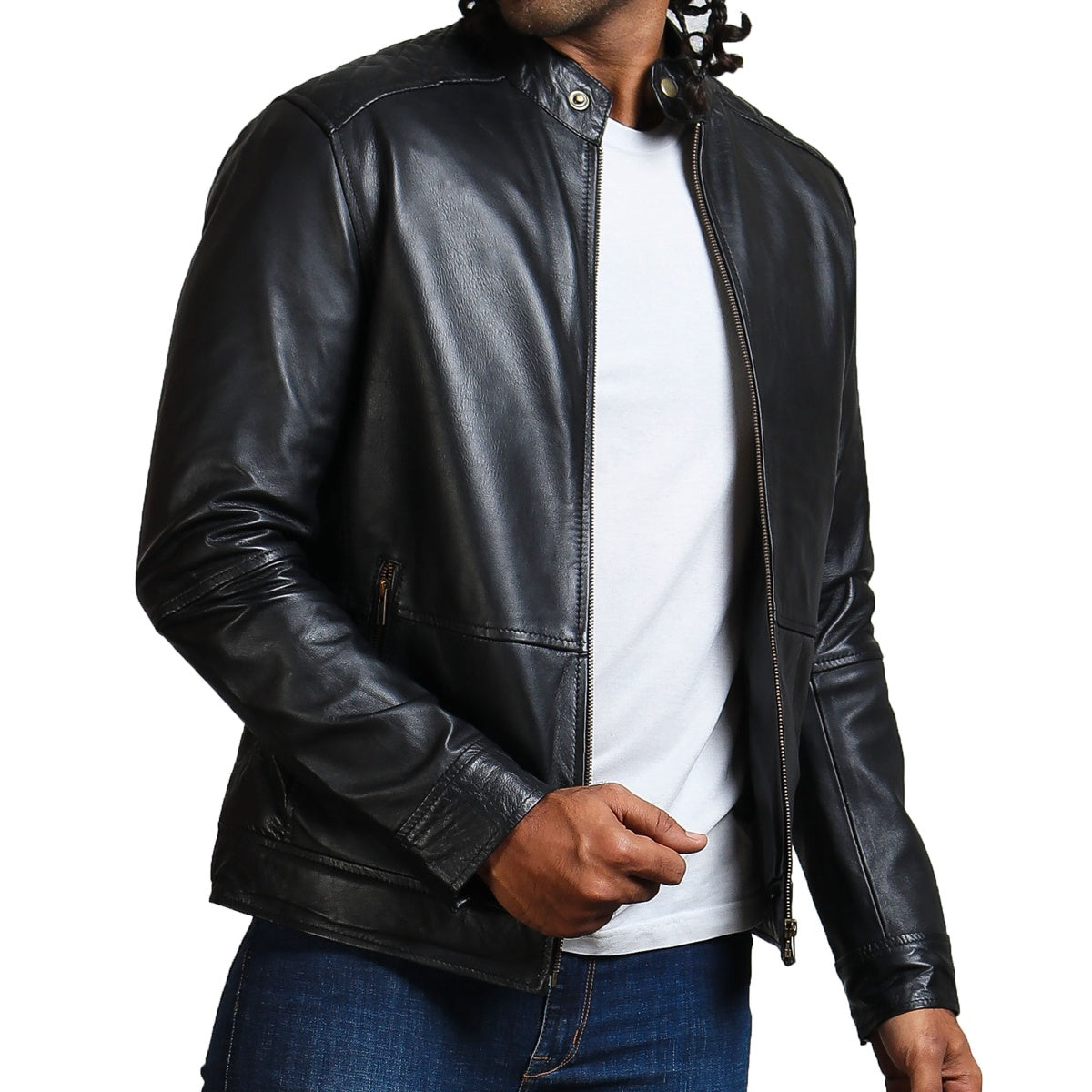 Men's Classic Black Faux Leather Jacket - Black Biker Jacket – AlexGear