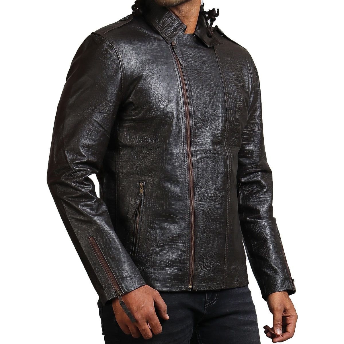 Black Textured Motorcycle Leather Jacket