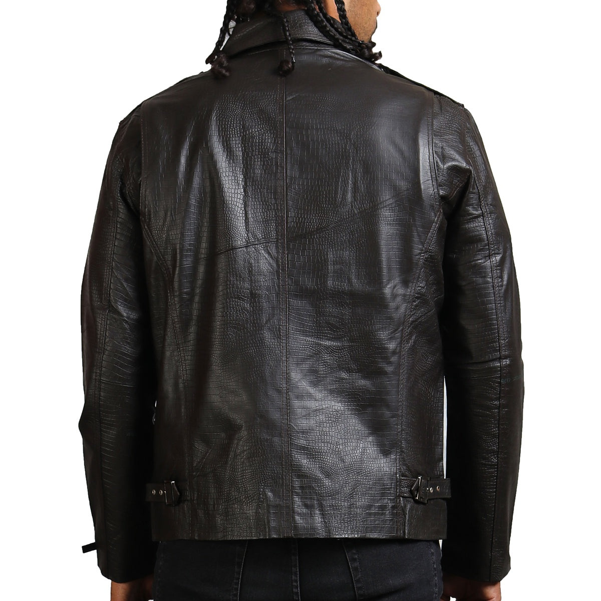 Textured Black Genuine Leather Jacket