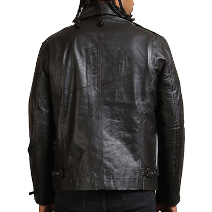 Textured Black Genuine Leather Jacket
