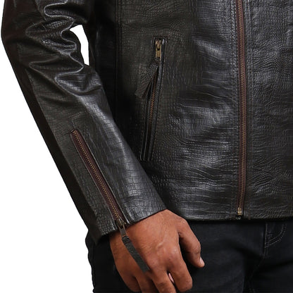 Black Textured Leather Jacket