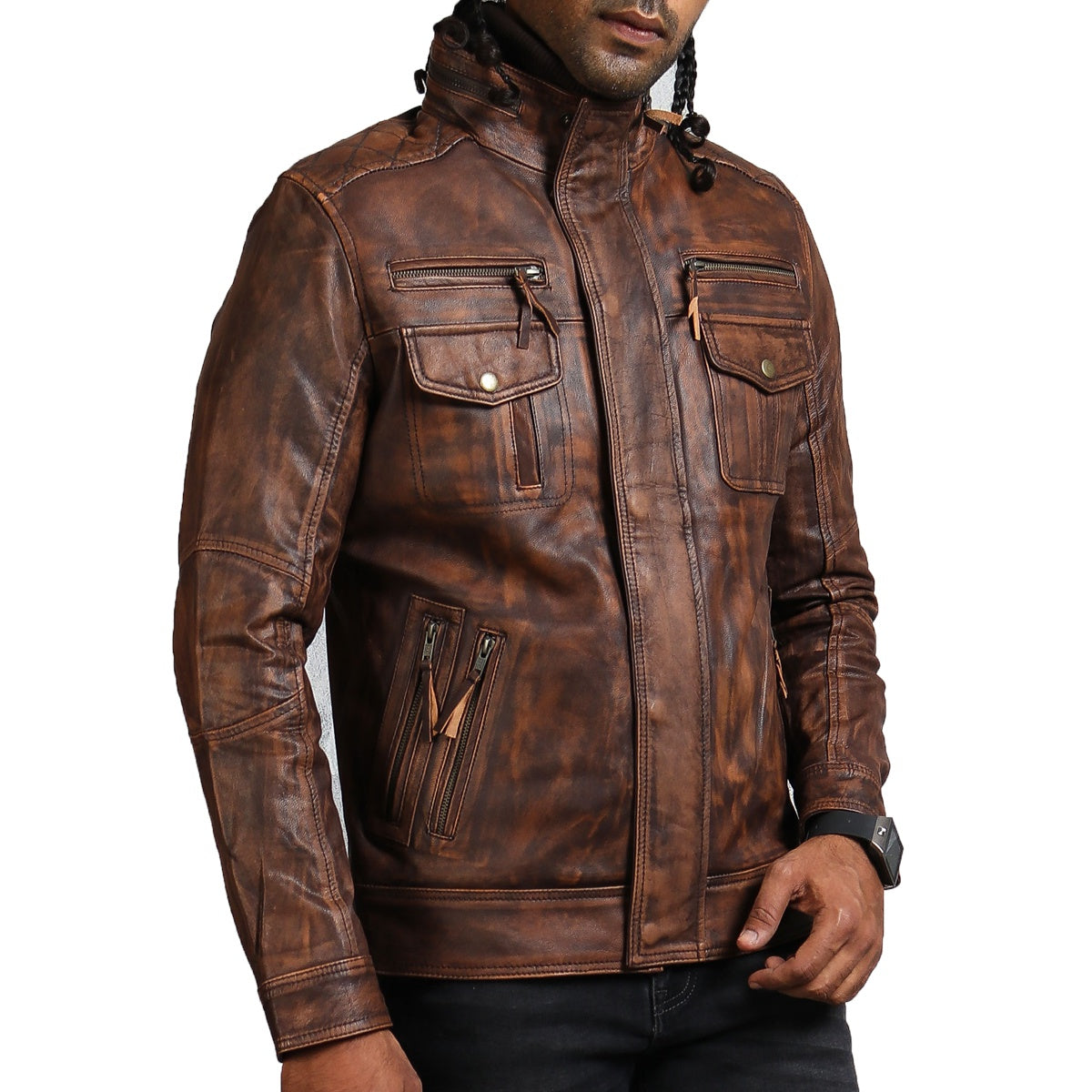 Brown Vintage Leather Motorcycle Jacket - Vintage Biker Jacket