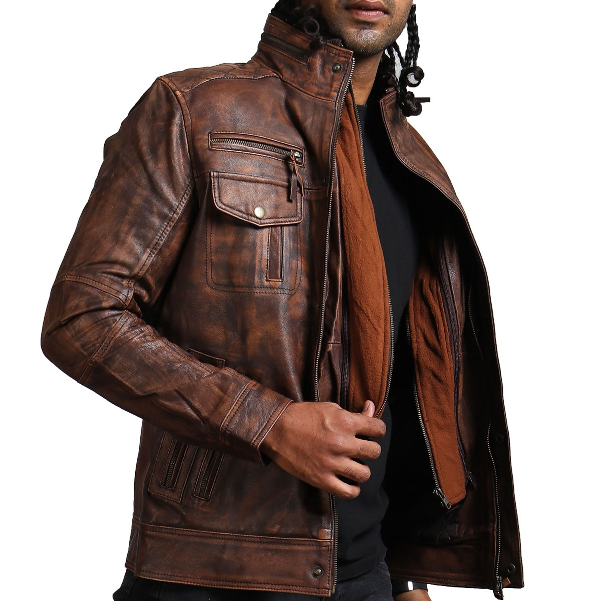 Brown Vintage Leather Motorcycle Jacket
