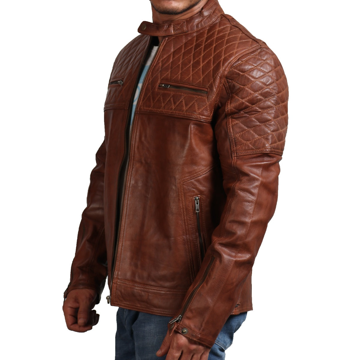 Diamond Quilted Leather Motorcycle Jacket