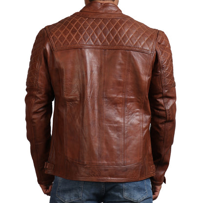 Motorcycle Brown Leather Quilted Jacket