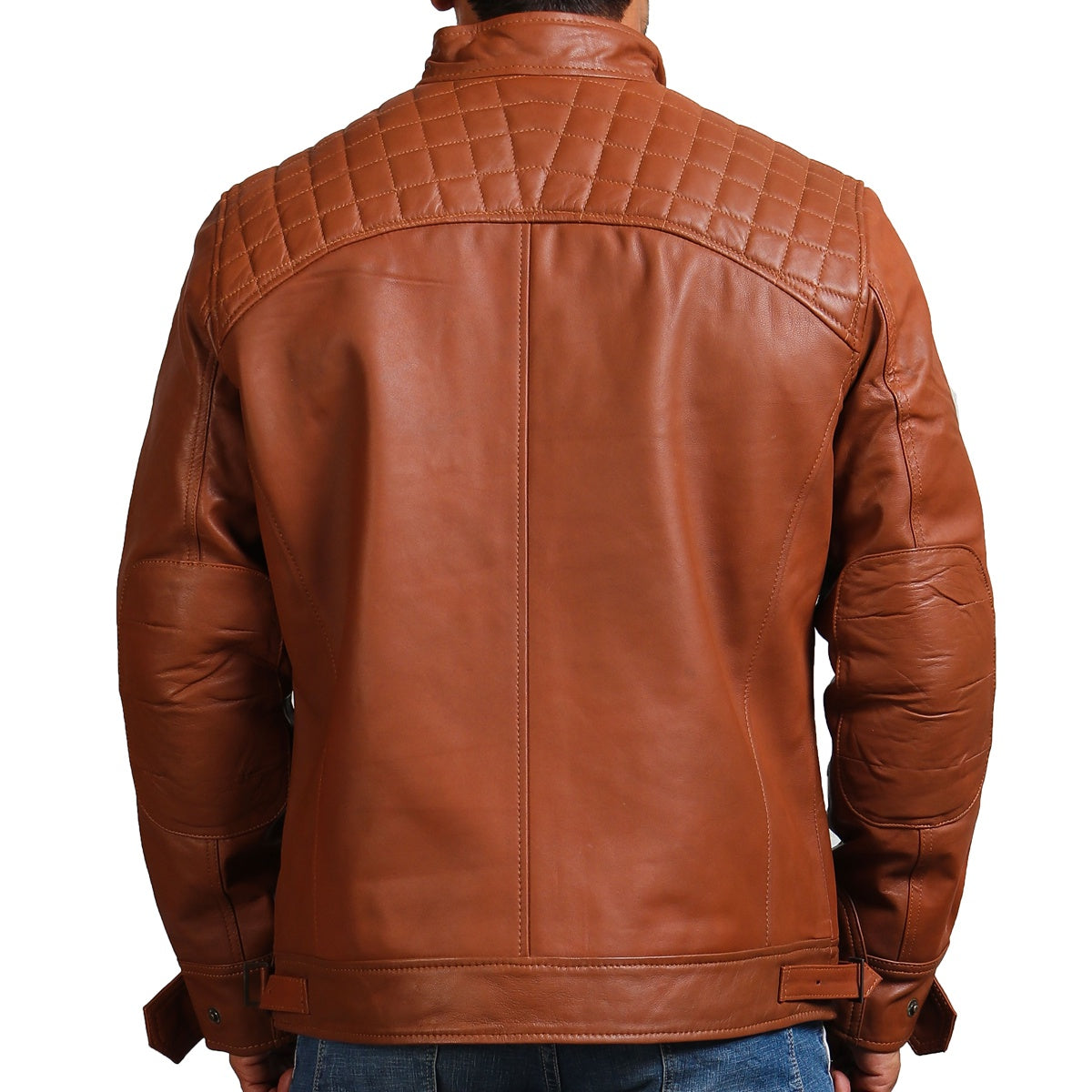 Quilted Shoulders Brown Leather Jacket