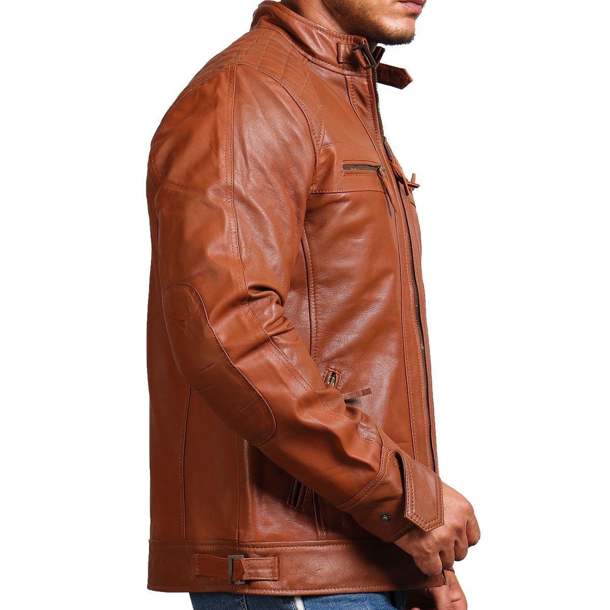 Leather Jacket Brown Quilted Shoulders