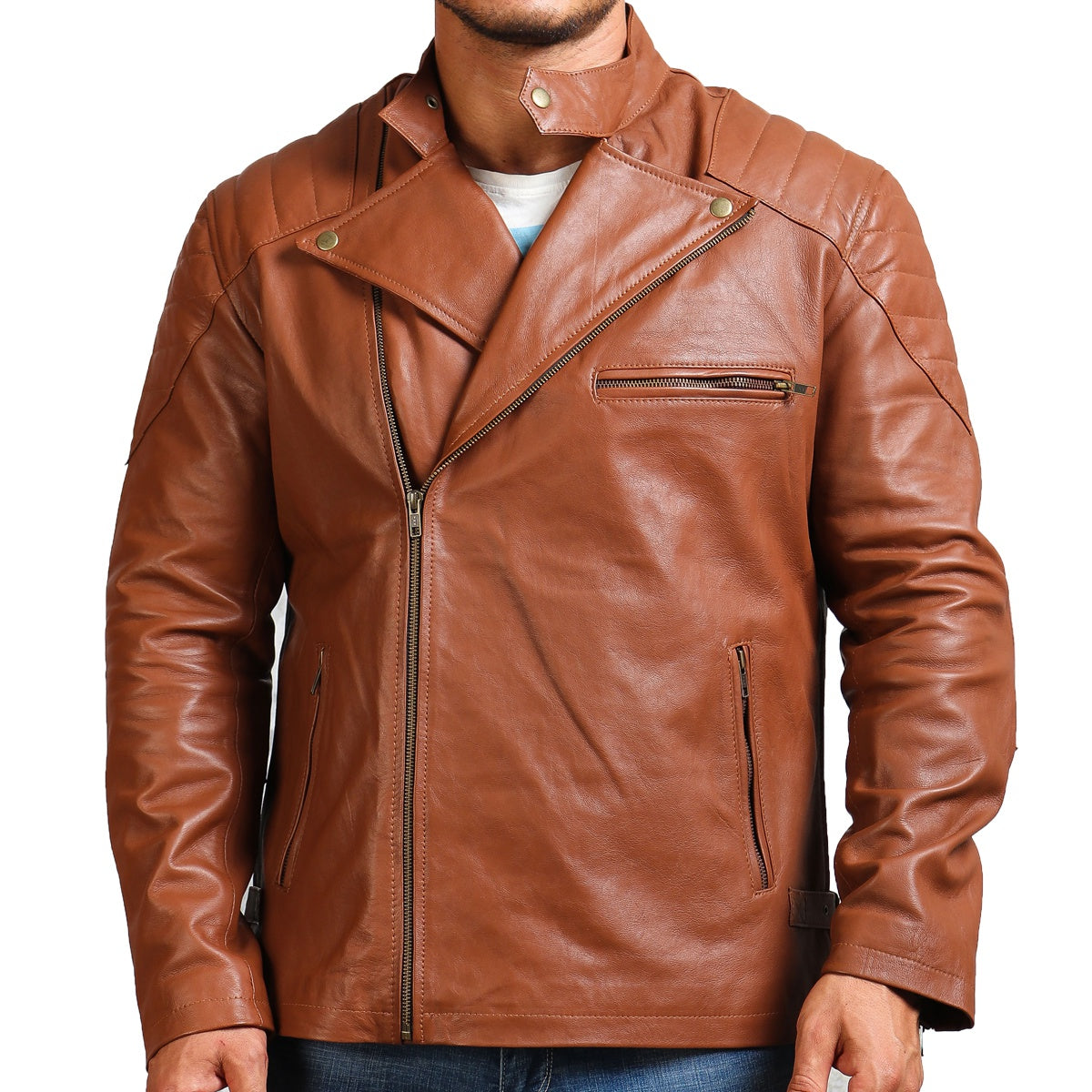 Men's Brown Leather Biker Jacket