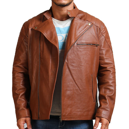 Motorcycle Faux Leather Brown Jacket 