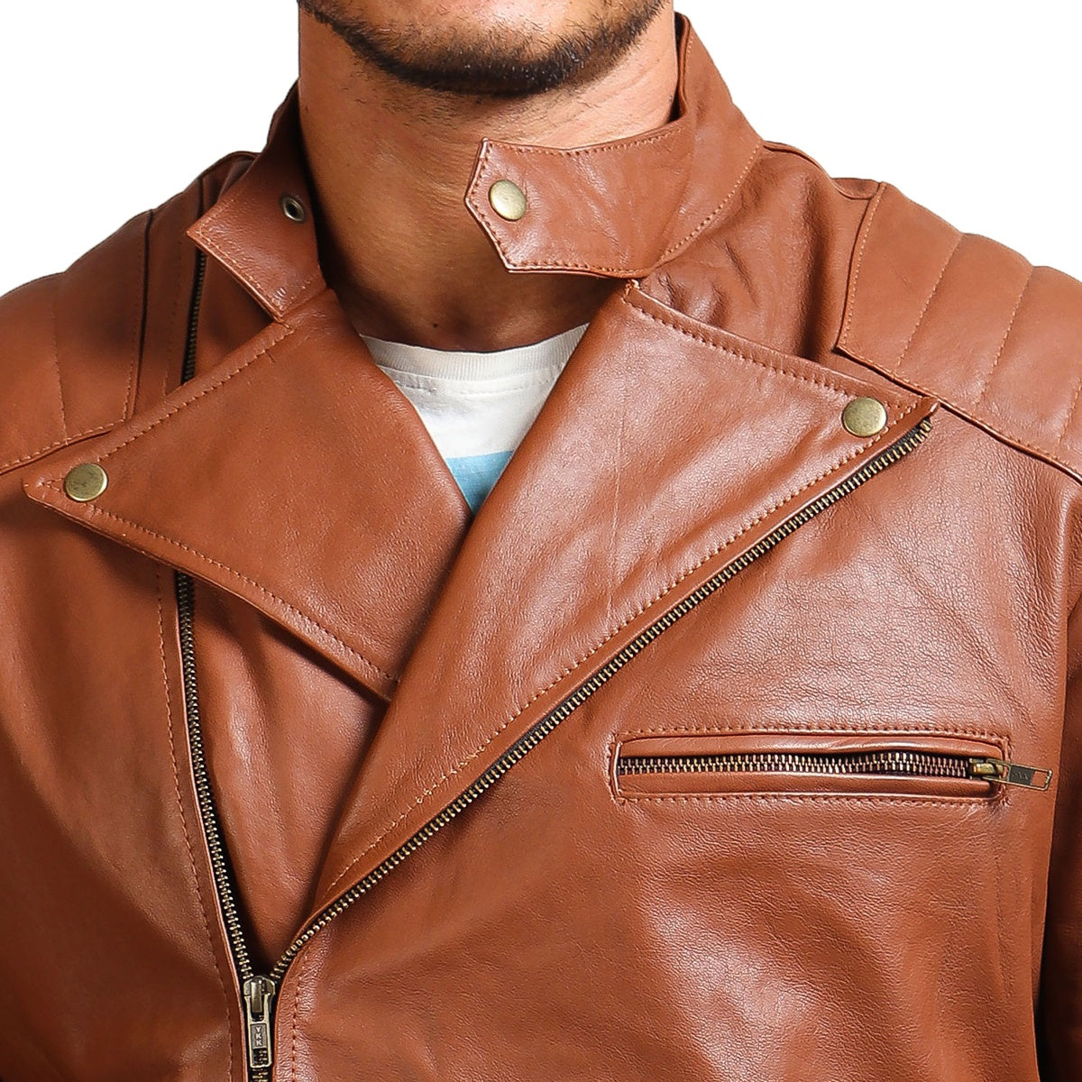 Tan faux hotsell leather jacket mens