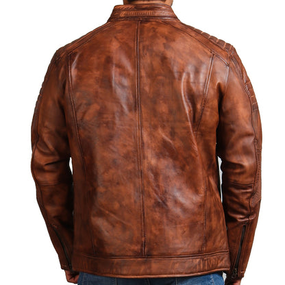 Light Brown Leather Café Racer Jacket