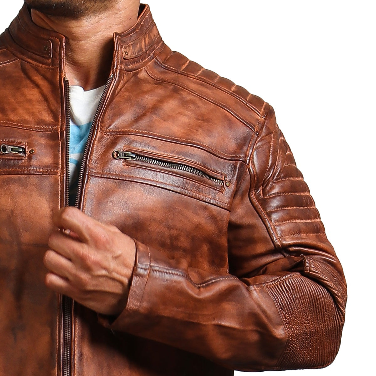 Light Brown Leather Hand-Waxed Jacket