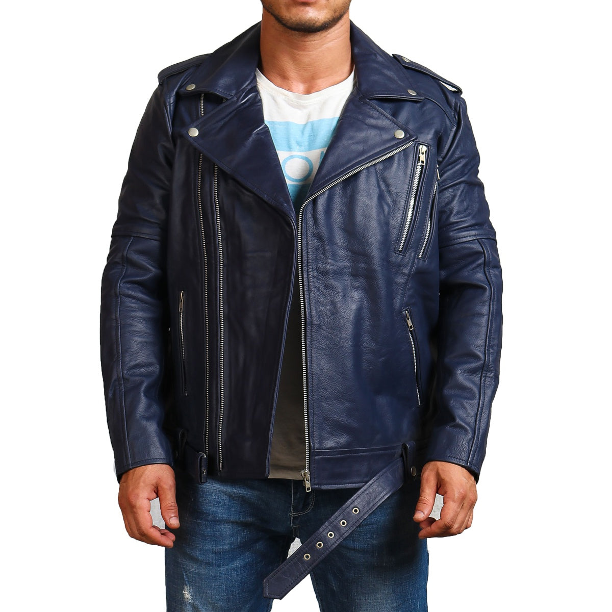 Leather jacket 2025 dark blue