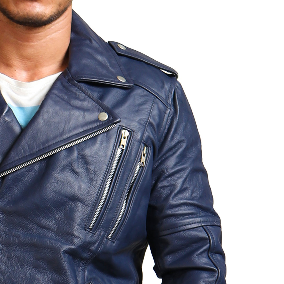 Dark Blue Motorcycle Leather Jacket