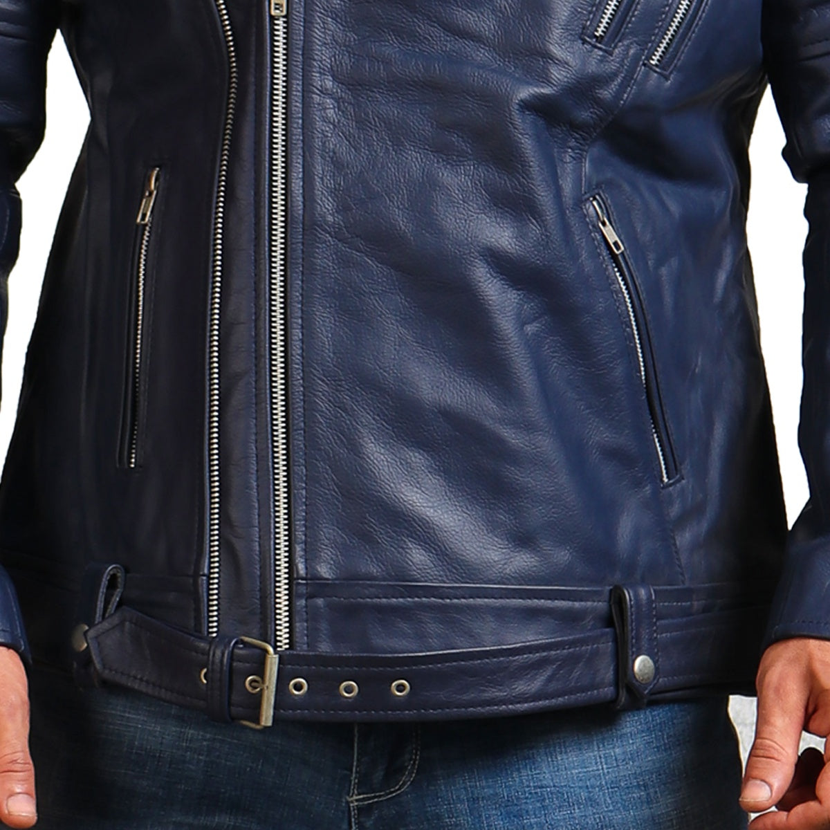 Blue Biker Enthusiast Leather Jacket - Dark Blue Jacket – AlexGear