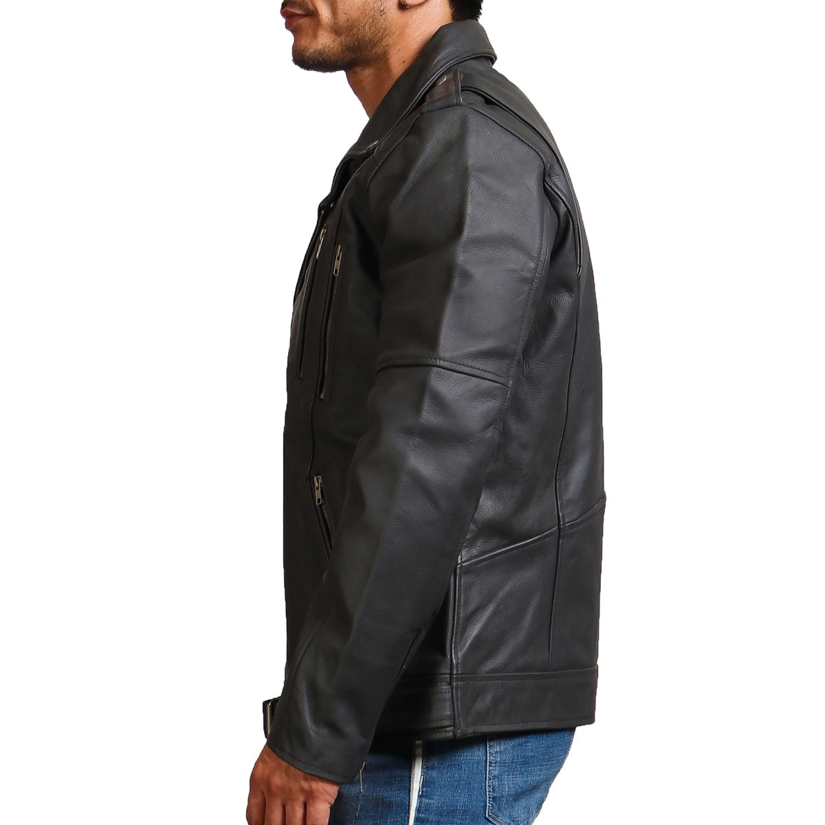 Men's Grey Leather Motorcycle Jacket