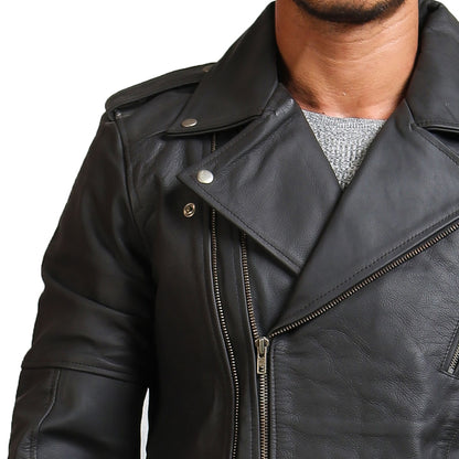 Grey Real Leather Motorcycle Jacket