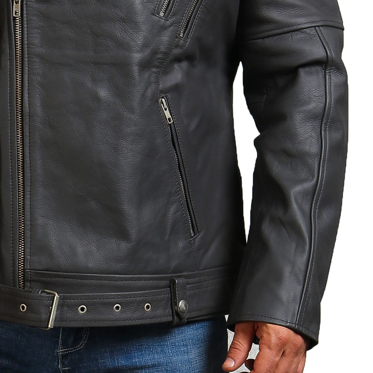 Men's Grey Biker Real Leather Jacket