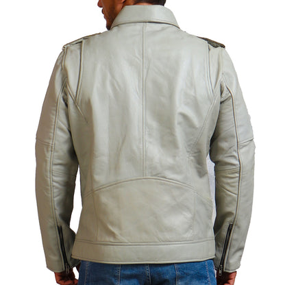 White Biker Belted Leather Jacket
