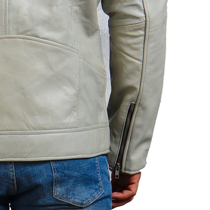 White Motorcycle Belted Leather Jacket