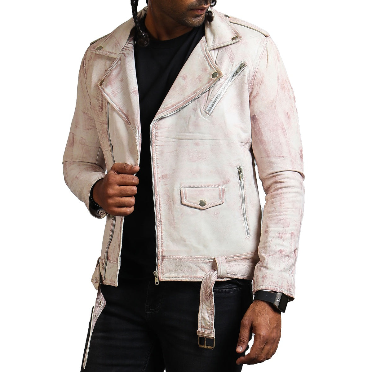 White suede biker outlet jacket