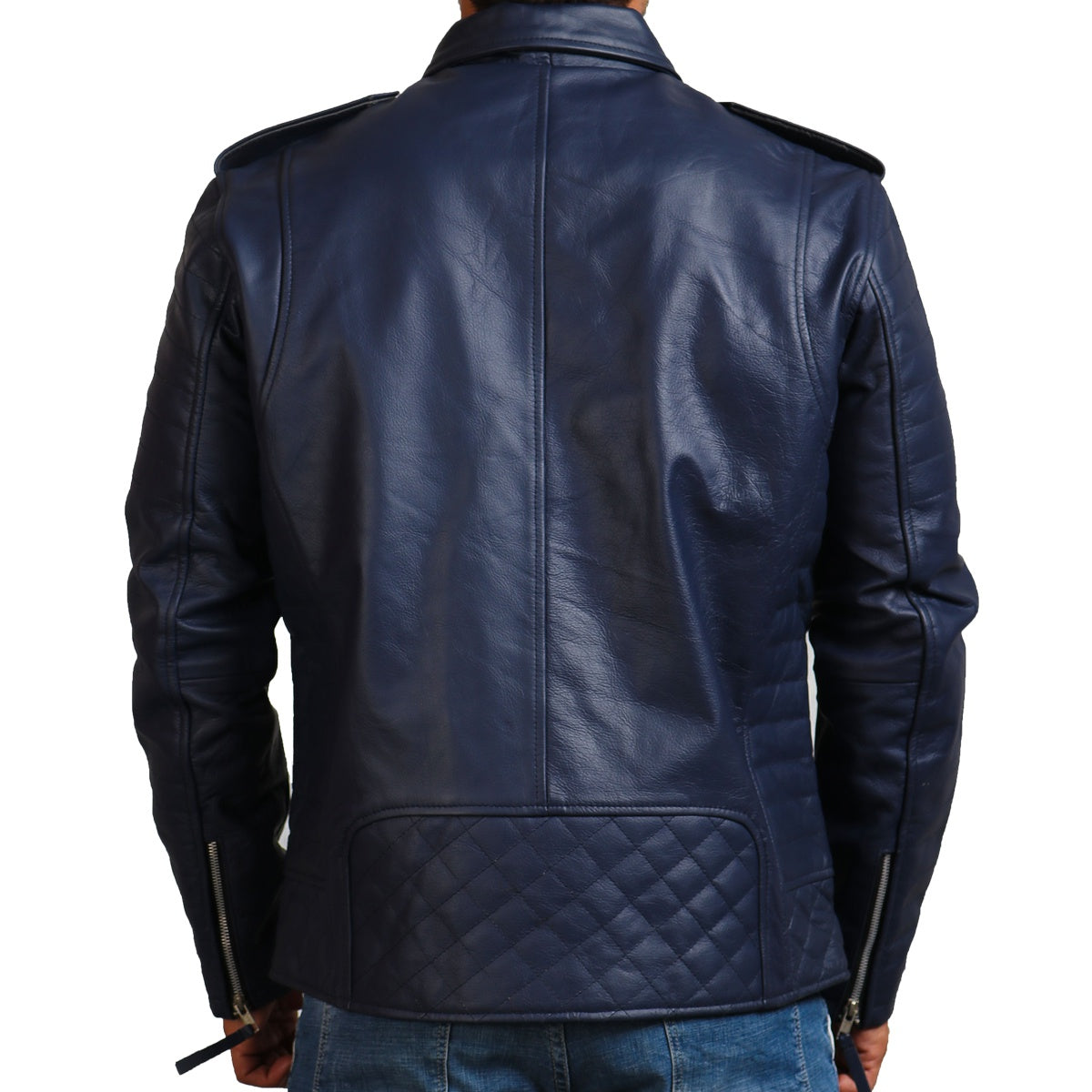 Men's Blue Biker Genuine Leather Jacket 