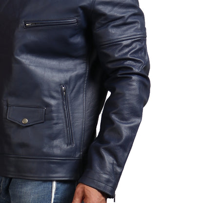 Real Leather Blue Motorcycle Jacket