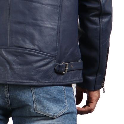 Real Leather Blue Motorcycle Jacket