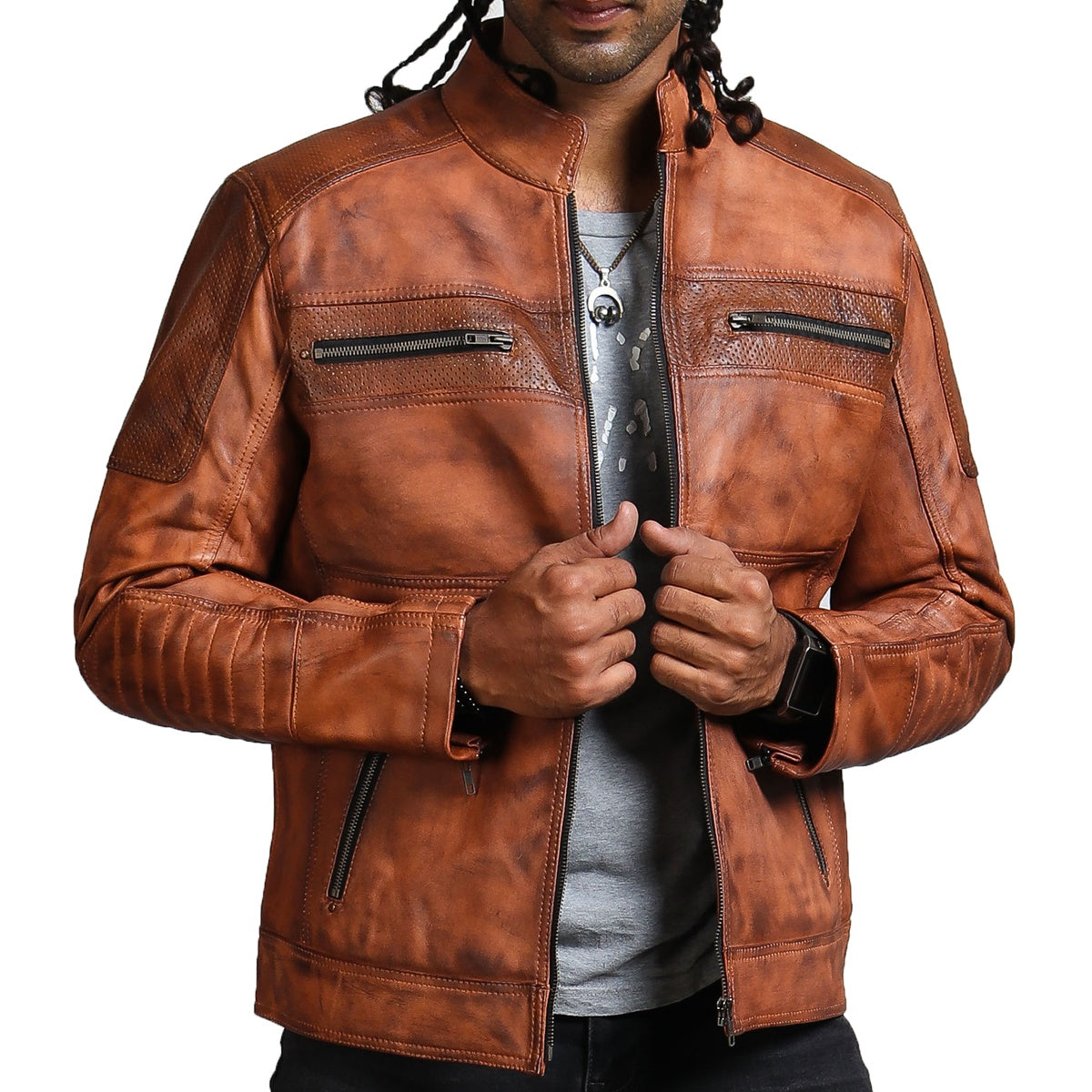 Classic Men's Leather Biker Jacket in Dark Brown - Suave Elegance | NOVICA