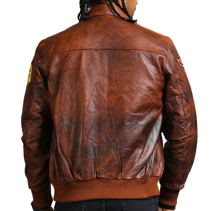 Brown Bomber Leather Jacket for Men